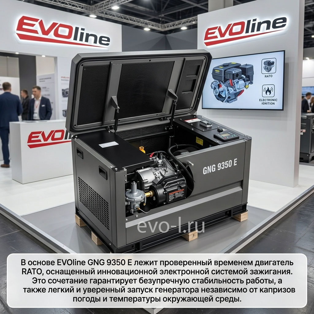 Генератор газовый EVOline GNG 9350 E однофазный с электростартером 7.7 кВт купить официальный сайт